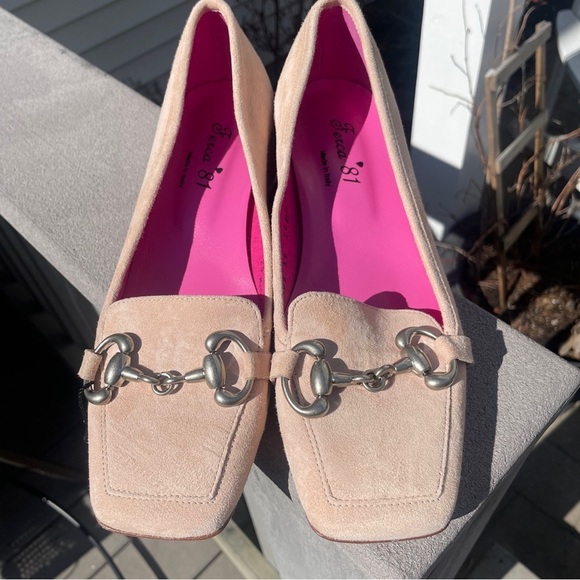Ferca 81 Blush Made In Italy Suede Loafers Moccasin Heels With Hardware Size 8.5 - Picture 1 of 10